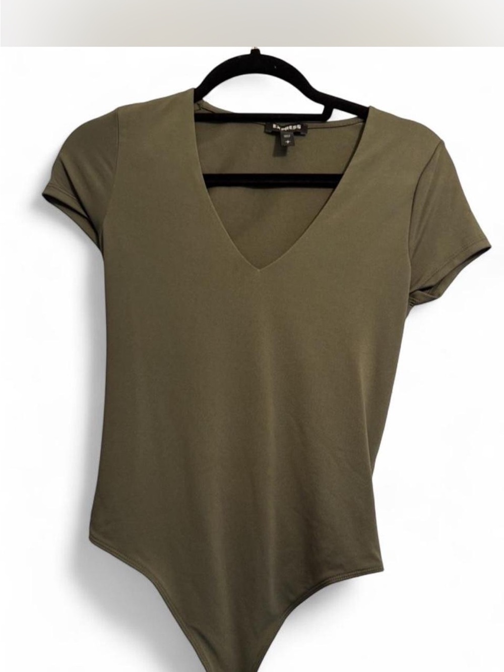 Express Olive V-Neck Short Sleeve Bodysuit